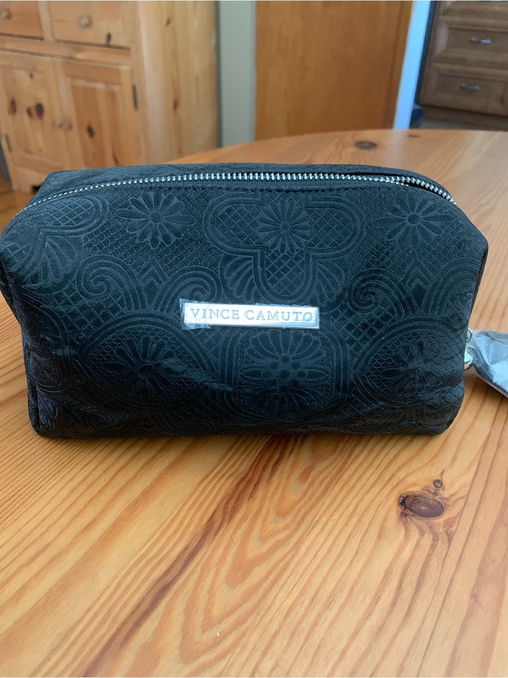 Vince Camuto Black Embossed Travel Makeup Bag
